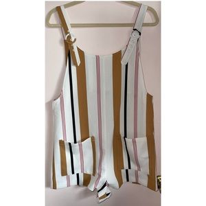 Striped overall style romper with buckles